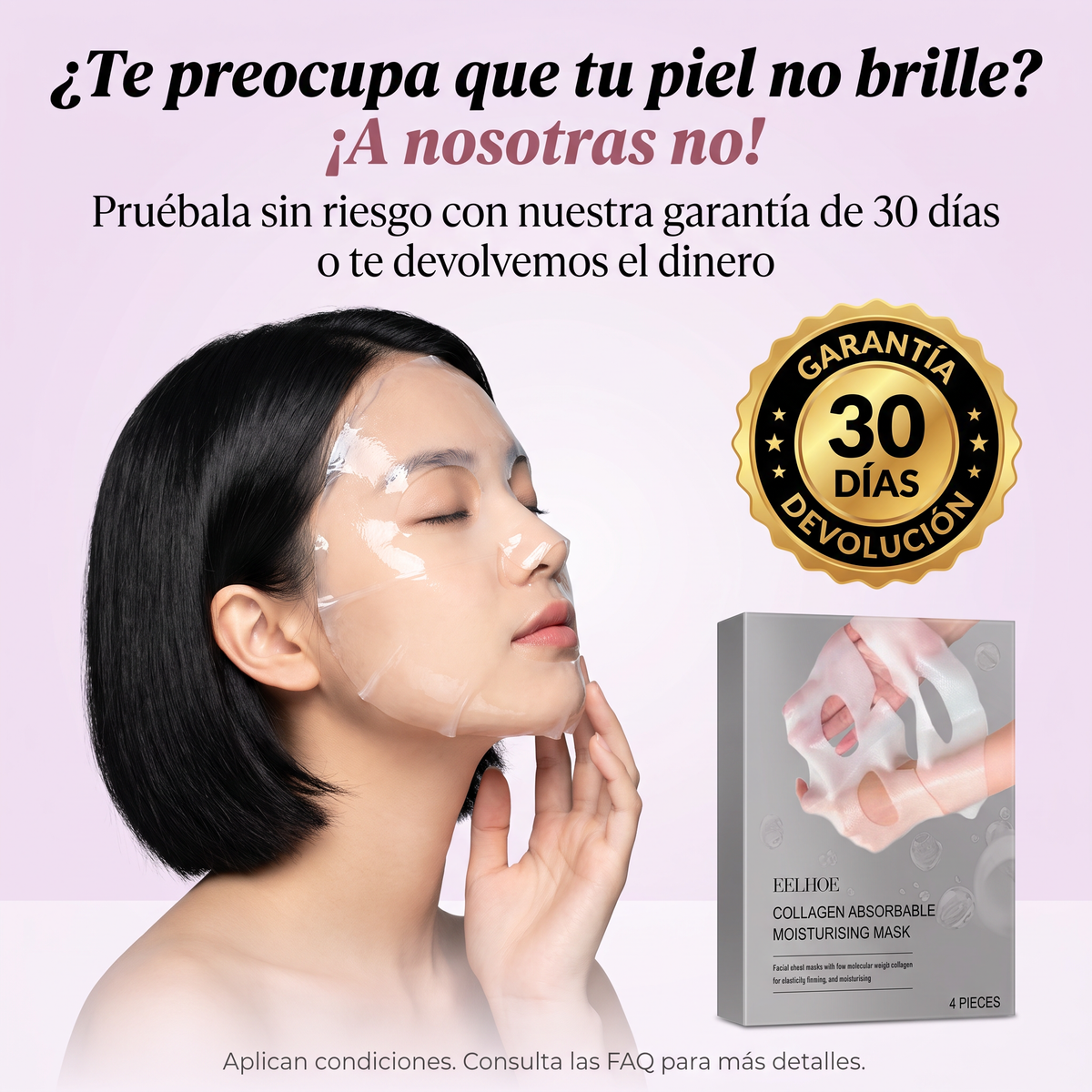 Mascarilla de Bio-Colágeno Efecto Glass Skin (4 Mascarillas por Unidad)