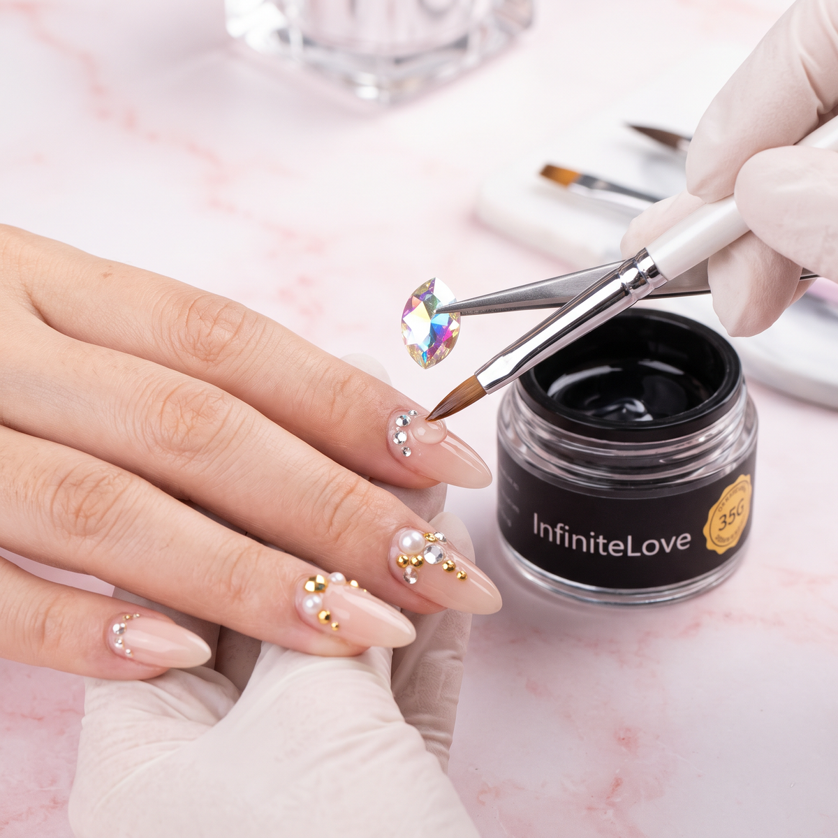 Gel Adhesivo para Piedras de Uñas con Pincel - Kit Nail Art Profesional 35g