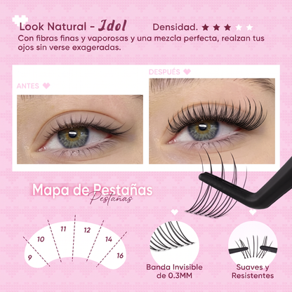 Kit de Pestañas en Racimo DIY - Estilos Idol y Brown Idol con Adhesivo Sellador y Pinzas