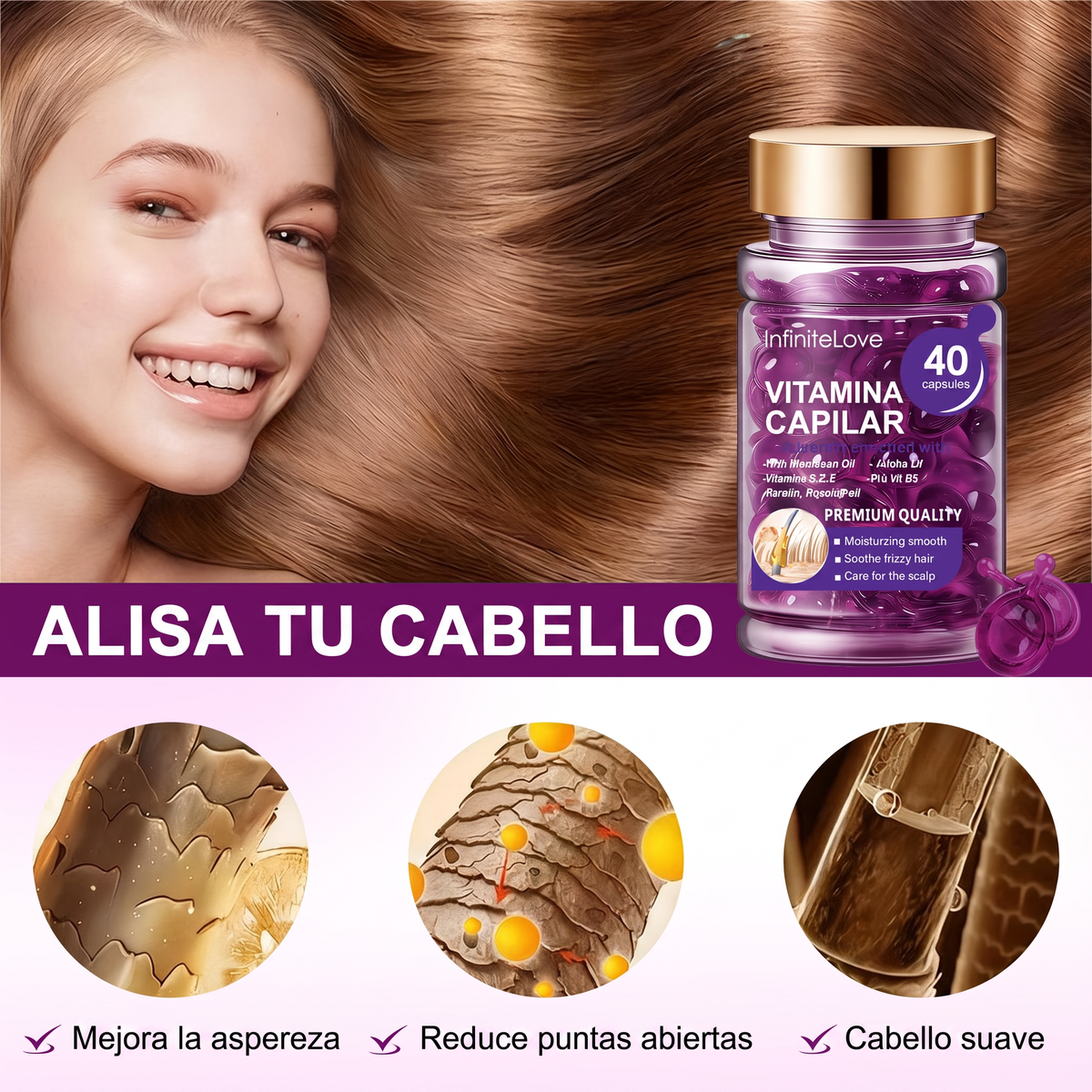 Cápsulas Vitamínicas Capilares con Argán - Tratamiento Reparador Anti-Frizz (40 uds)