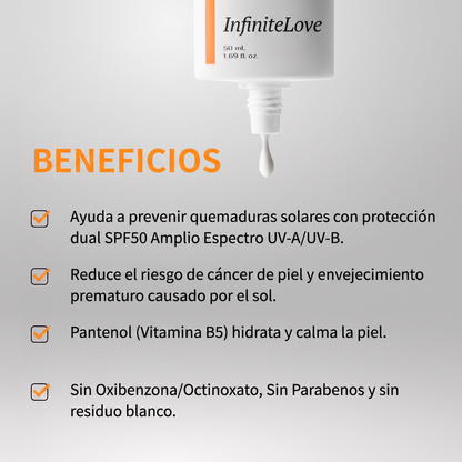 Protector Solar Invisible SPF50 Amplio Espectro para Rostro y Cuerpo 50ml