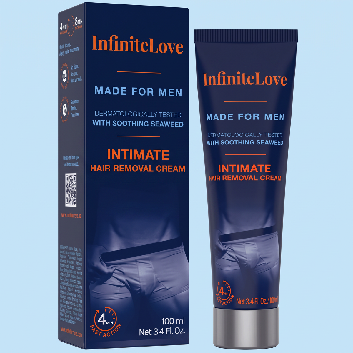 Crema Depilatoria Íntima Hombre Acción Rápida 4 Min Alga Marina Dermatológica 100ml