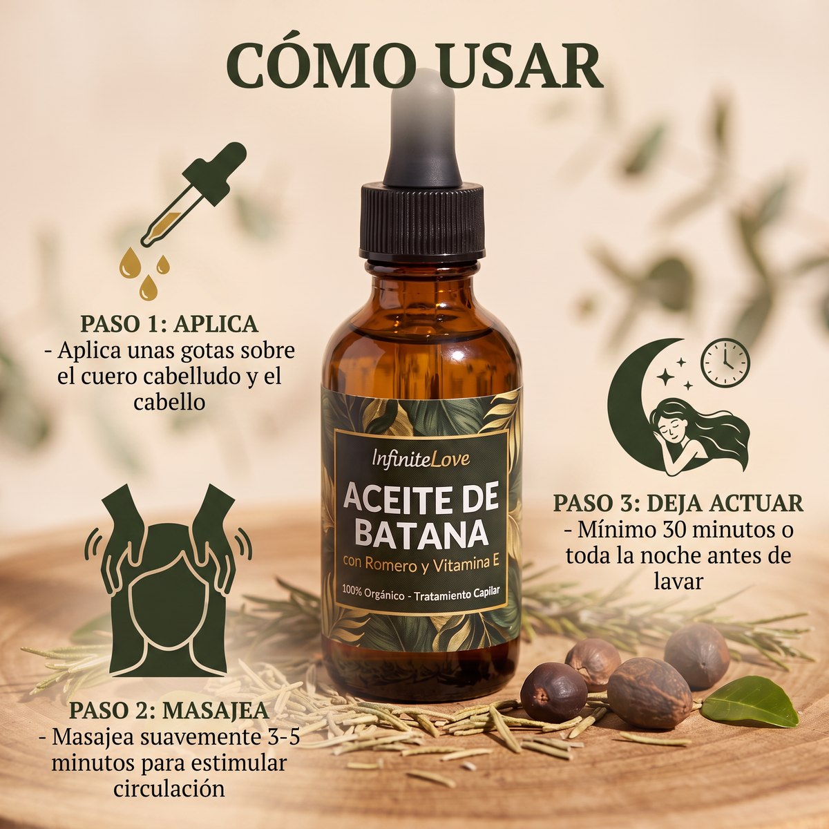 Aceite de Batana Orgánico con Romero y Vitamina E - Tratamiento Capilar 60ml
