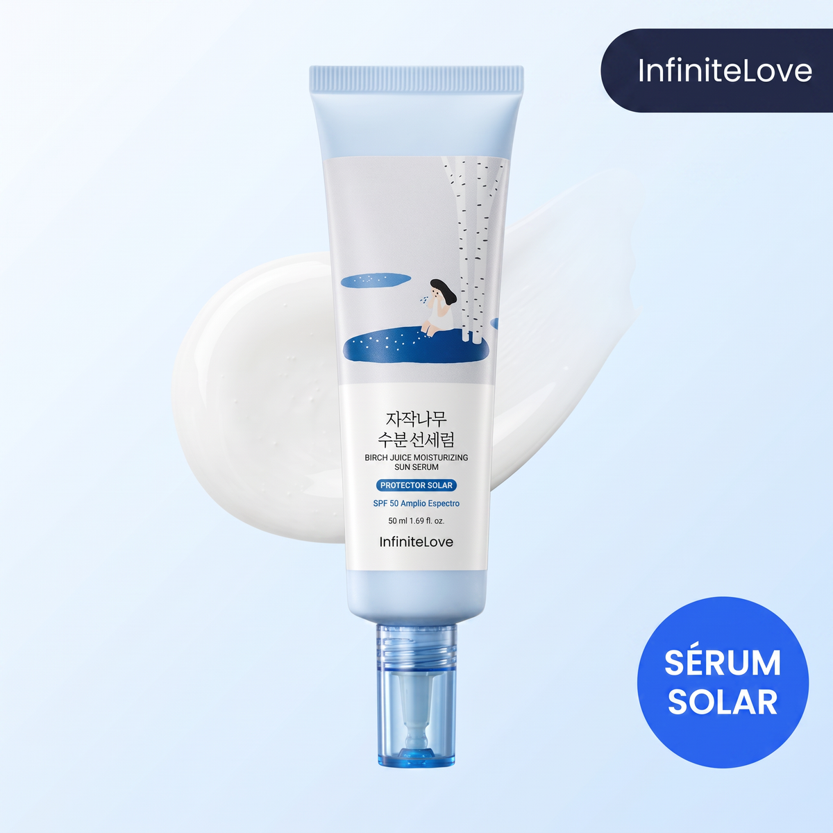 Sérum Solar Hidratante Savia de Abedul SPF50+ PA++++ Sin Residuo Blanco K-Beauty 50ml