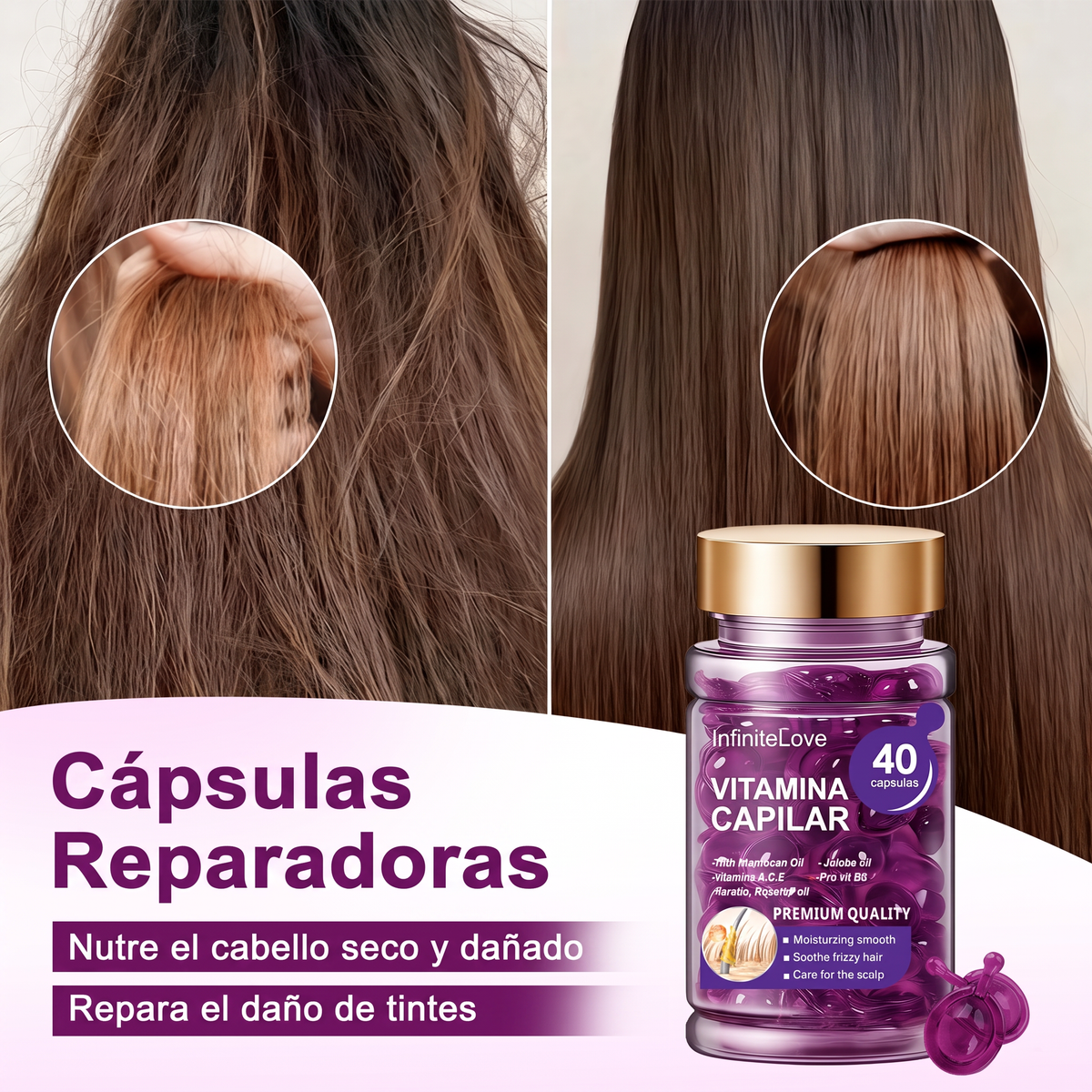 Cápsulas Vitamínicas Capilares con Argán - Tratamiento Reparador Anti-Frizz (40 uds)