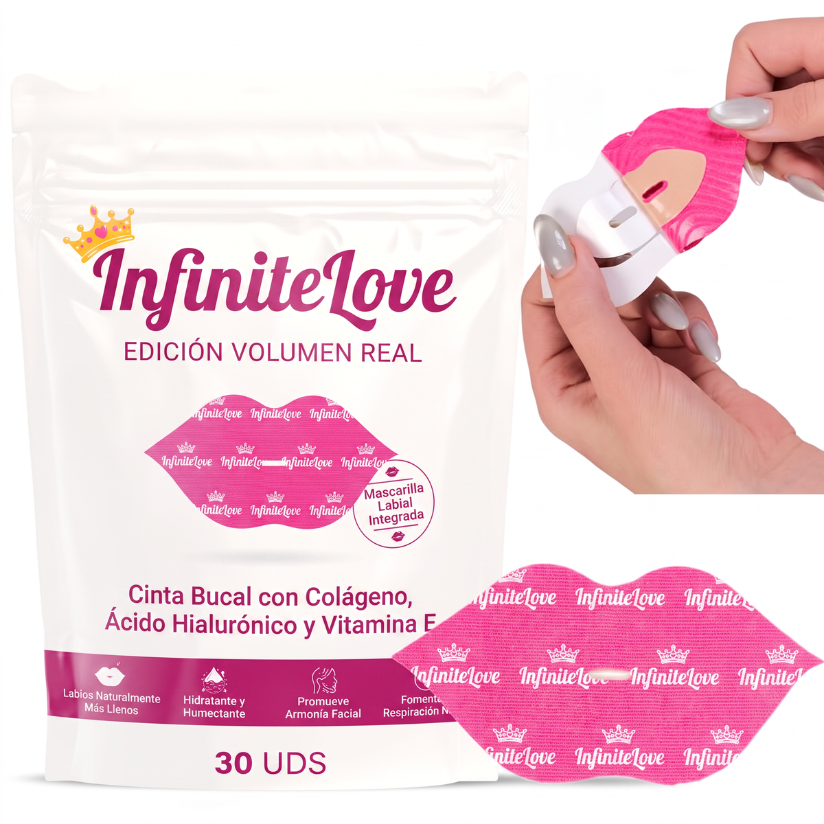 Cinta Bucal Nocturna con Colágeno, Ácido Hialurónico y Vitamina E - 30 Unidades