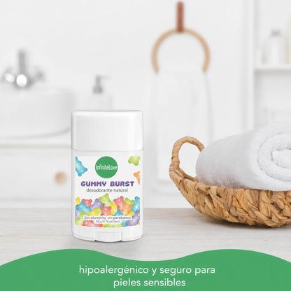 Desodorante Natural Gummy Burst Sin Aluminio Hipoalergenico Vegano Ninos y Adolescentes 50g