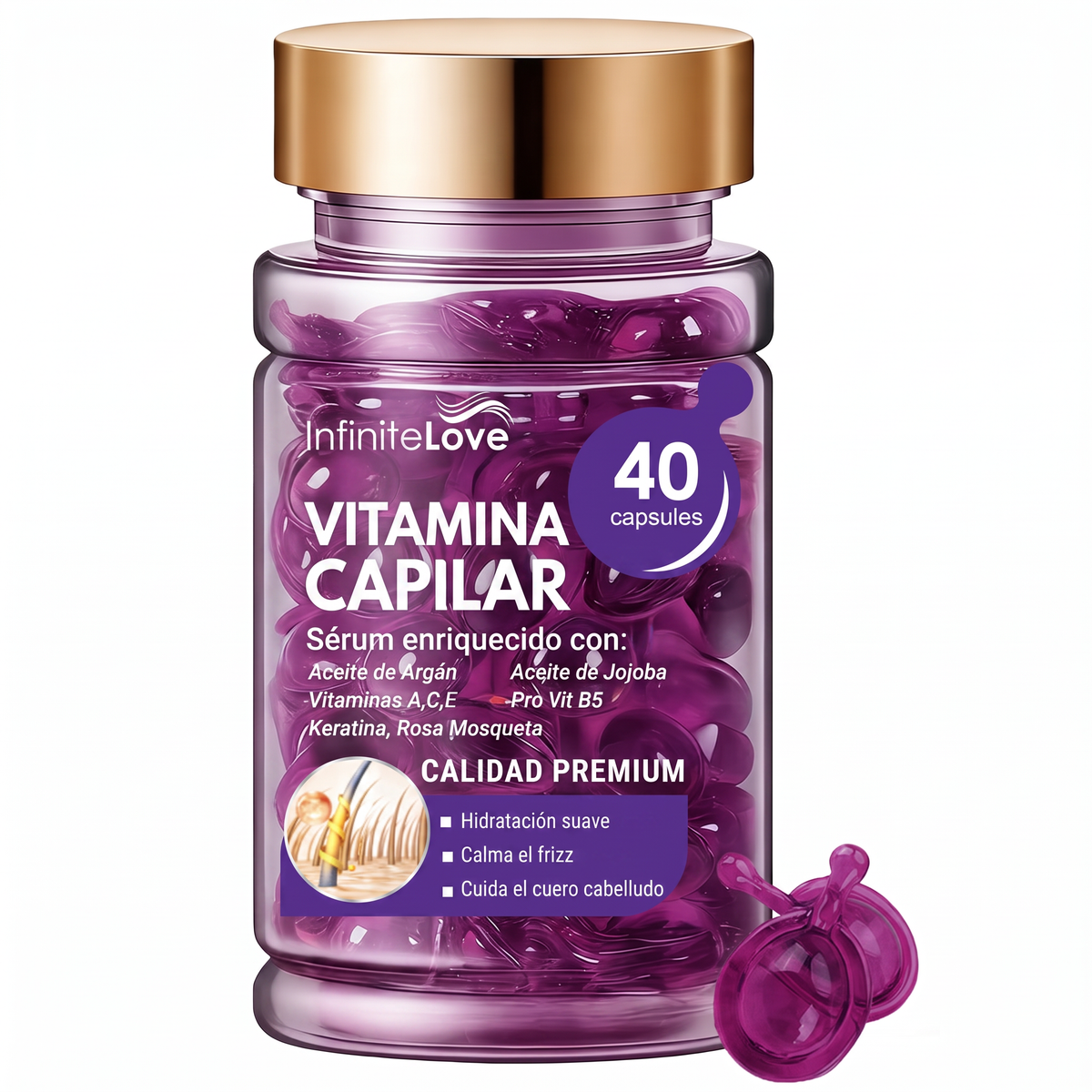 Cápsulas Vitamínicas Capilares con Argán - Tratamiento Reparador Anti-Frizz (40 uds)