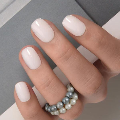 Uñas Postizas de Gel Premium Press-On Blanco Lechoso 30 Piezas - Acabado Ultra Brillante Calidad Salón