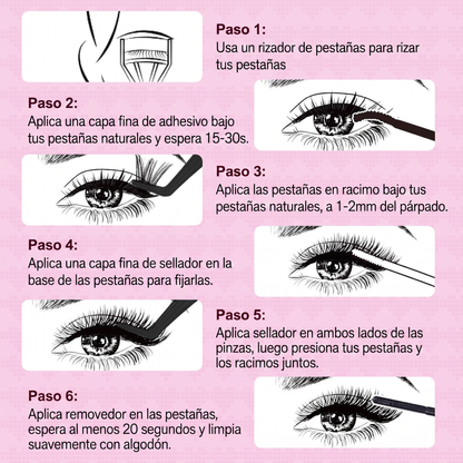 Kit de Pestañas en Racimo DIY - Estilos Idol y Brown Idol con Adhesivo Sellador y Pinzas