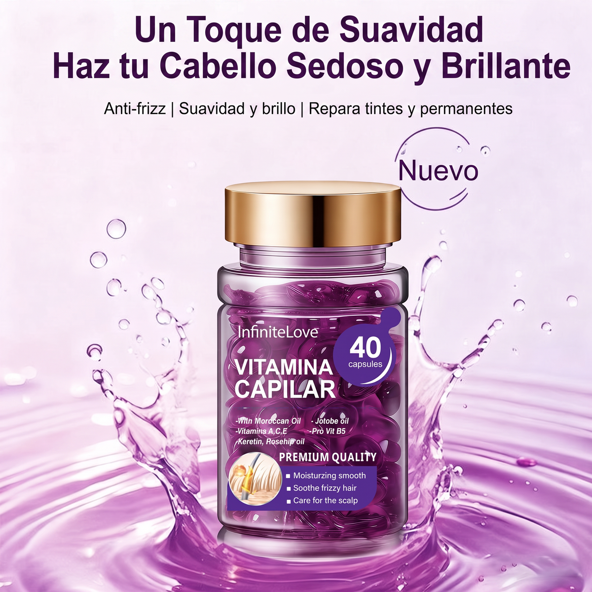 Cápsulas Vitamínicas Capilares con Argán - Tratamiento Reparador Anti-Frizz (40 uds)