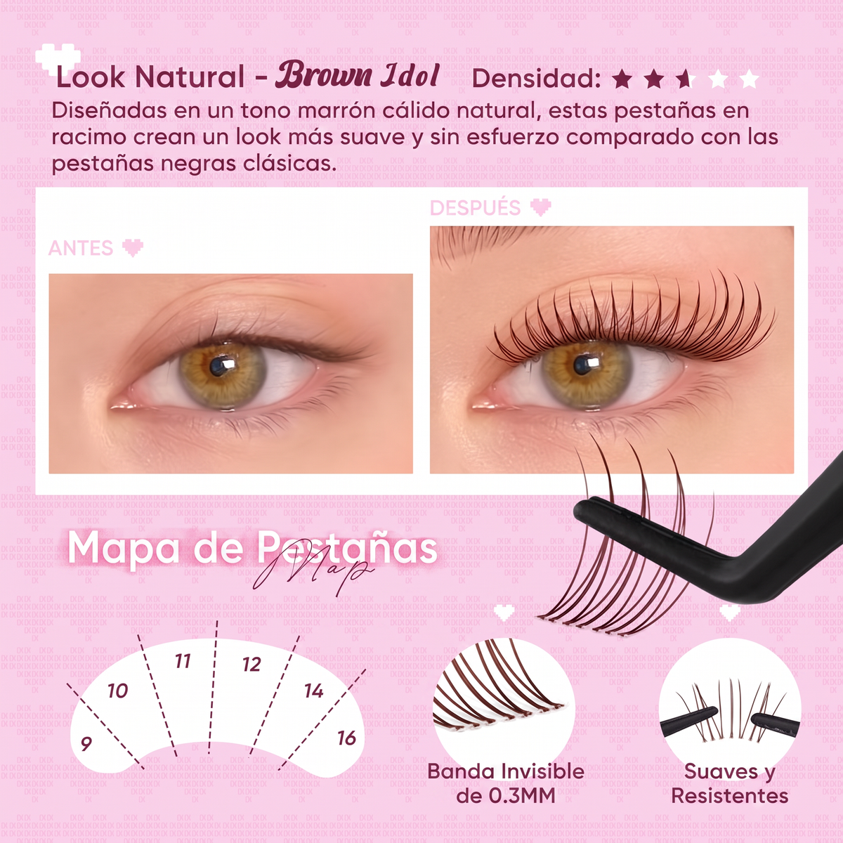 Kit de Pestañas en Racimo DIY - Estilos Idol y Brown Idol con Adhesivo Sellador y Pinzas