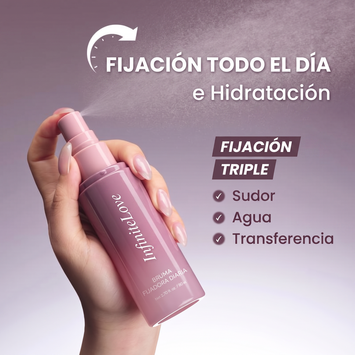 Bruma Fijadora de Maquillaje Todo el Día - Fijación Triple e Hidratación 80ml