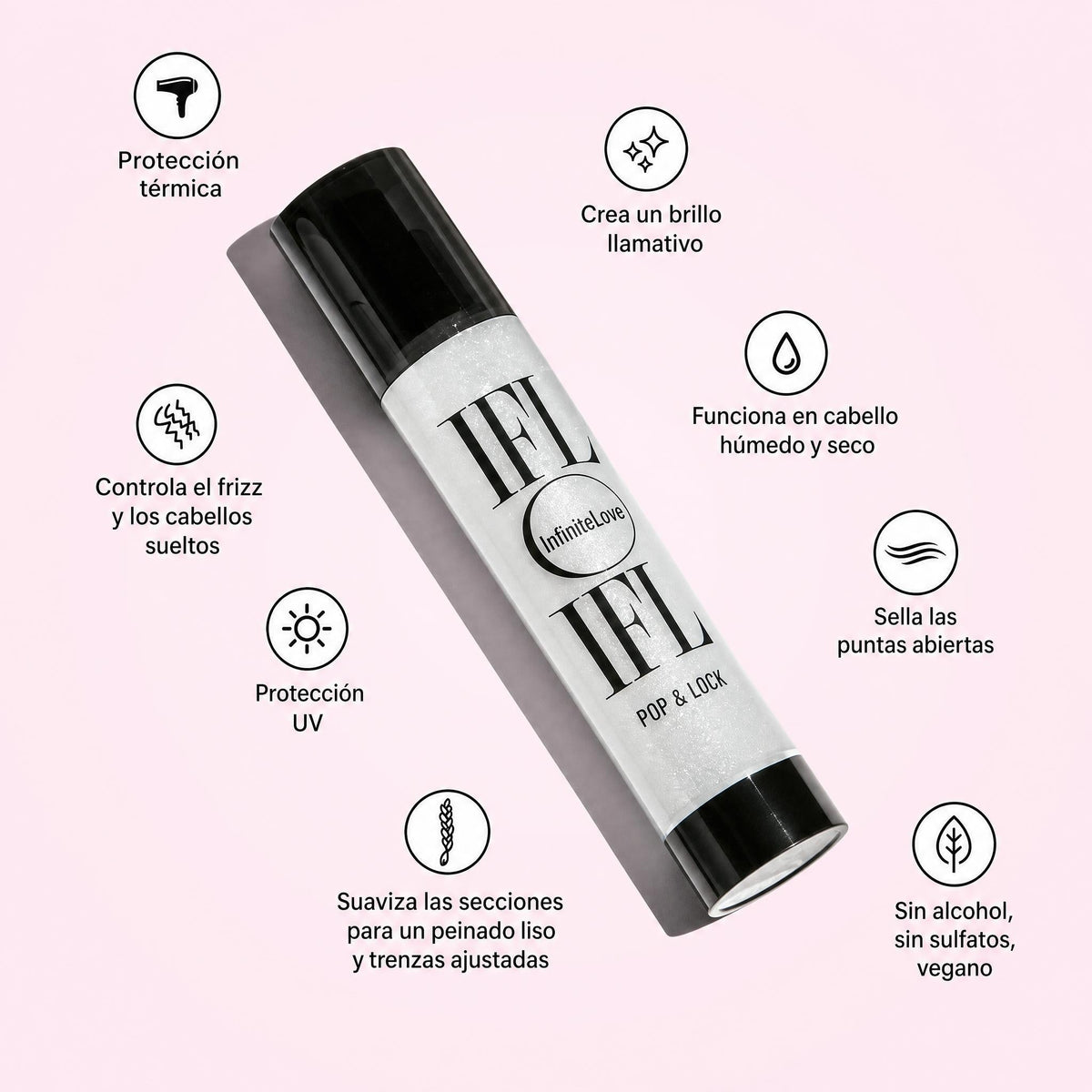 Pop & Lock Serum Acabado Alto Brillo Anti-Encrespamiento Proteccion UV Protector Termico 55ml