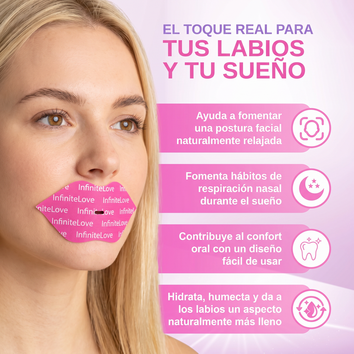 Cinta Bucal Nocturna con Colágeno, Ácido Hialurónico y Vitamina E - 30 Unidades